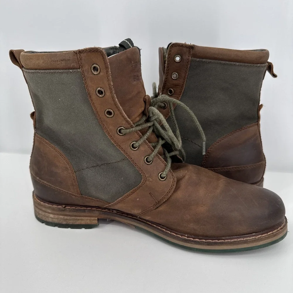 Barbour Mens Size 10‎ Chucka Boots Leather Canvas Tartan Brown Green Lace Up